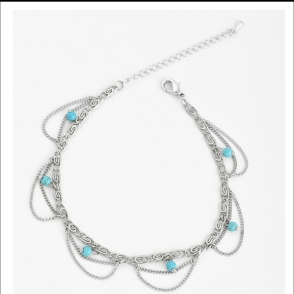 Chain link looped anklet with turquoise accent - Picture 6 of 7